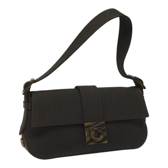 Salvatore Ferragamo Gancini Shoulder Bag Canvas Dark Brown